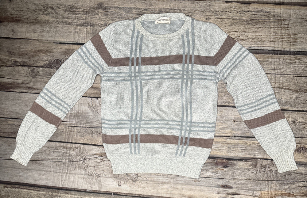 Vintage Tony Lambert Sweater Mens Medium USA Made Plaid Knit Cotton
